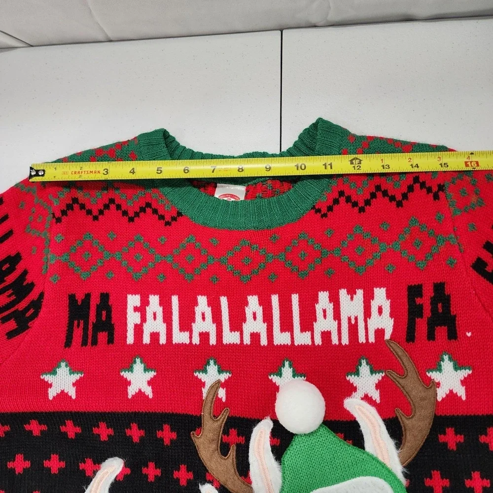 Holiday Time Boys XL 14-16 Husky Christmas Sweater Llama FaLaLaLaLlama Red Green
